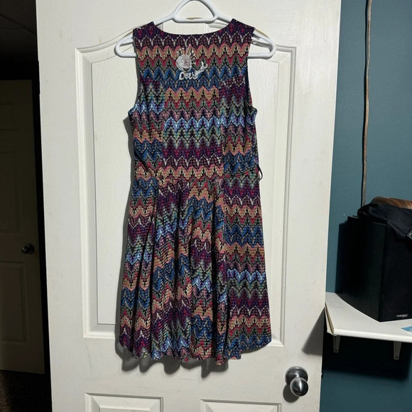 Desingual Atypical  Chula Life Multi Coloured Lined Dress Side Zip Size Medium - Picture 2 of 14